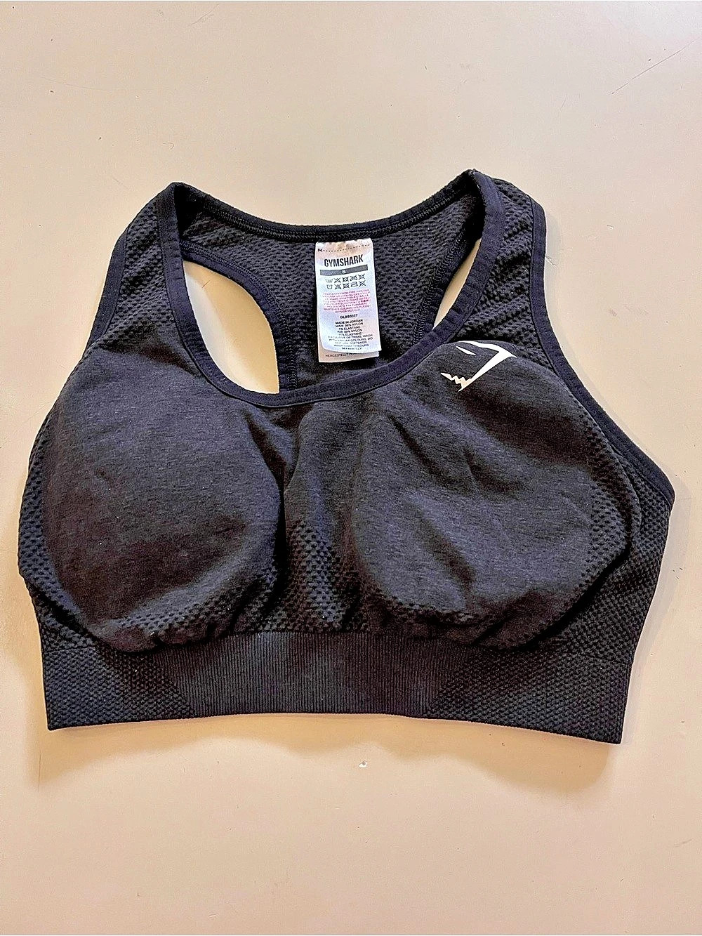 Gymshark Womens Sports Bra Activewear Size S Crop Top Logo Workout Black Stretch